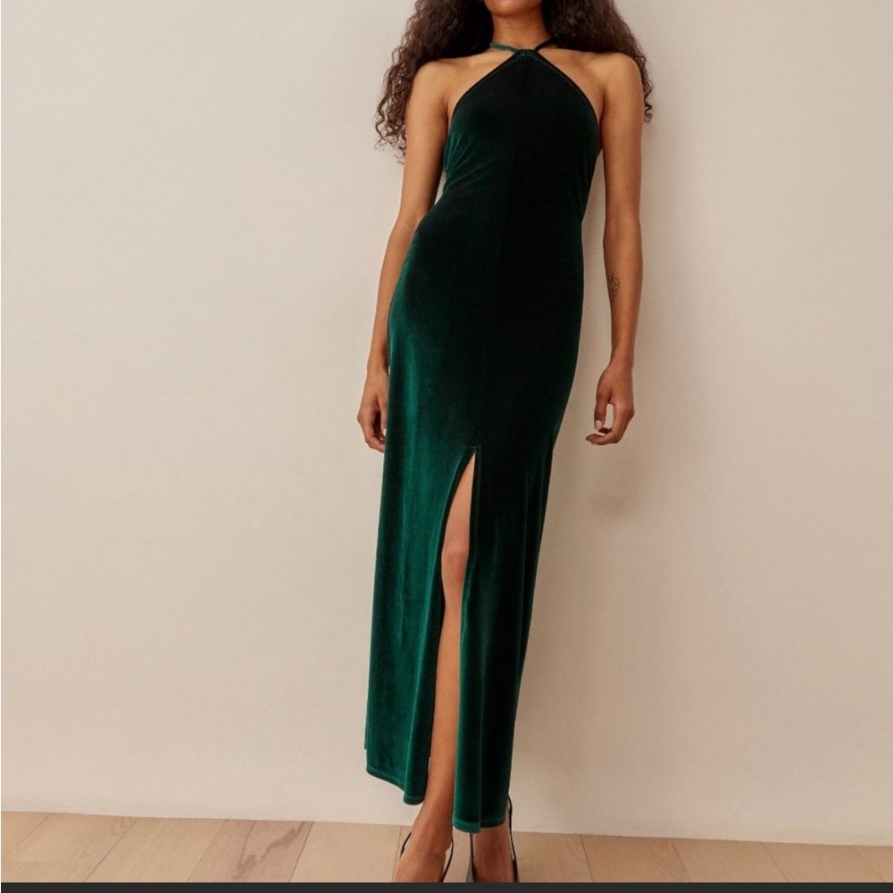 Reformation Nyla Velvet Dress in Emerald - Size Small